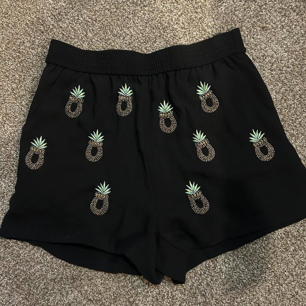 h&m shorts with beaded pineapples and has pockets